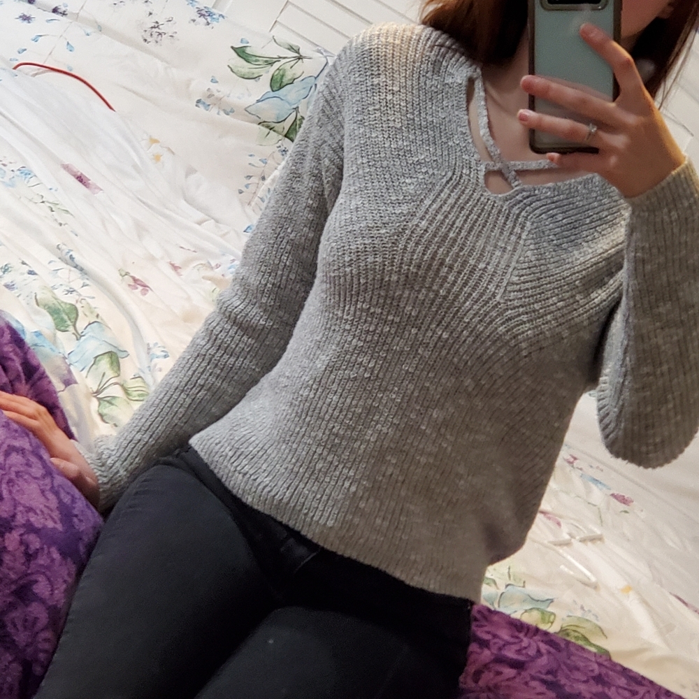Grey strappy sweater
